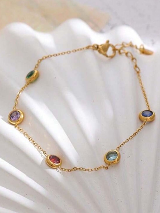 Jewelry - Gold Multi-Gemstone Station Bracelet - Women Jewelry